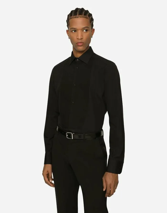 Dolce and Gabbana Shirts Men Cotton Poplin Goldfit Tuxedo Shirt Black Dolce and Gabbana Shirts Men Cotton Poplin Goldfit Tuxedo Shirt Black