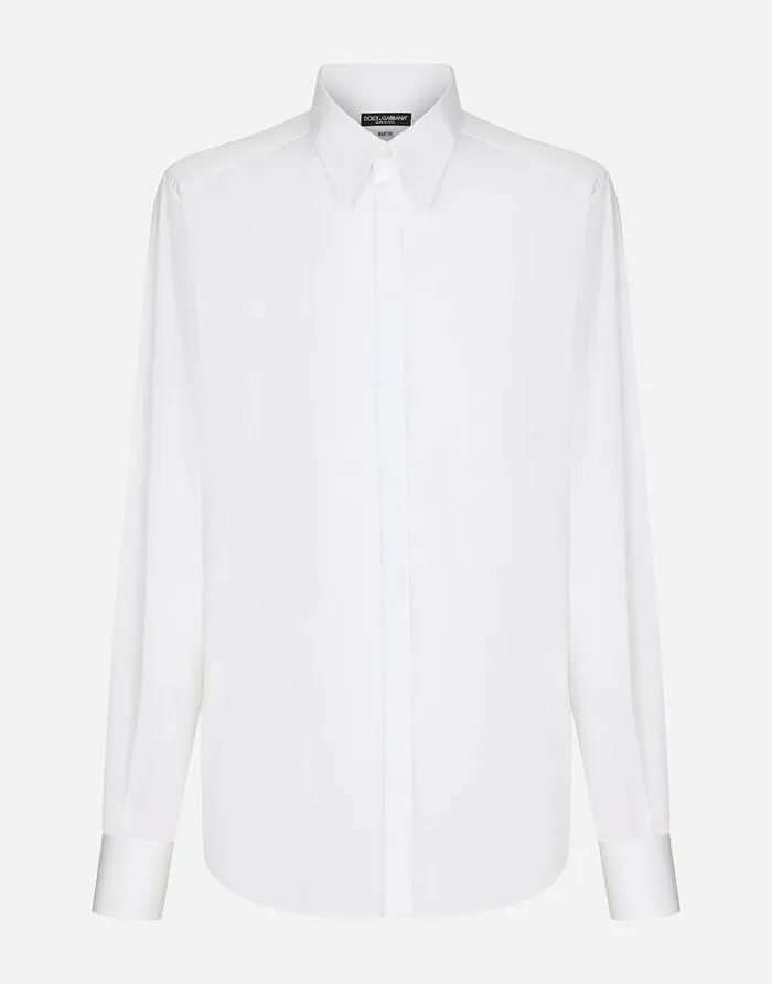 Dolce and Gabbana Shirts Men Cotton Poplin Martinifit Shirt White