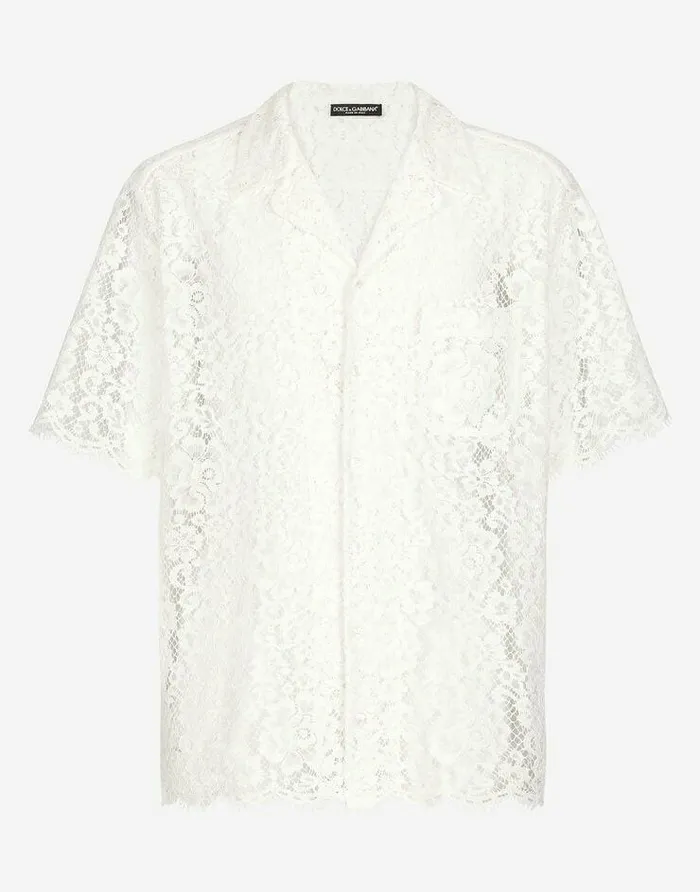 Dolce and Gabbana Shirts Men Lace Hawaiian Shirt White