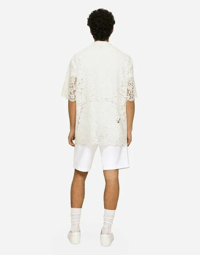 Dolce and Gabbana Shirts Men Lace Hawaiian Shirt White Dolce and Gabbana Shirts Men Lace Hawaiian Shirt White