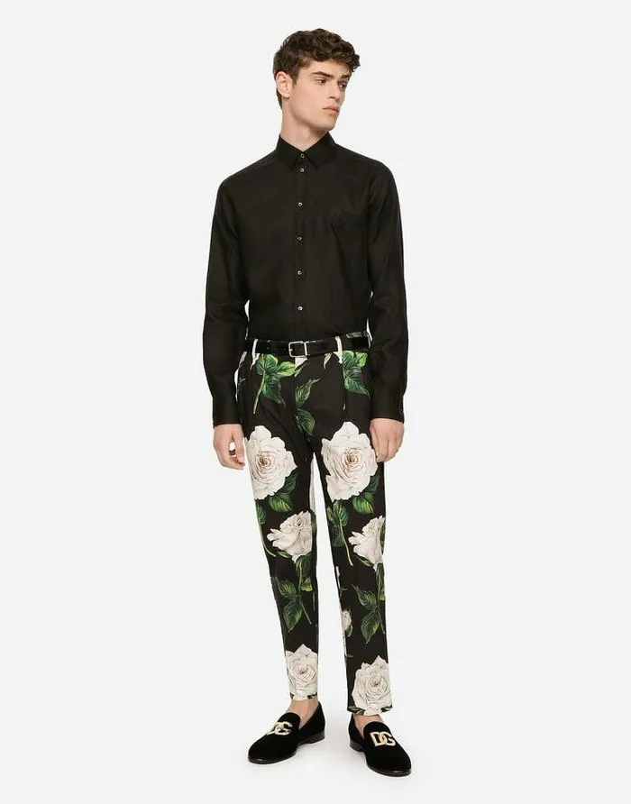 Dolce and Gabbana Shirts Men Linen Martinifit Shirt With DG Embroidery Black Dolce and Gabbana Shirts Men Linen Martinifit Shirt With DG Embroidery Black