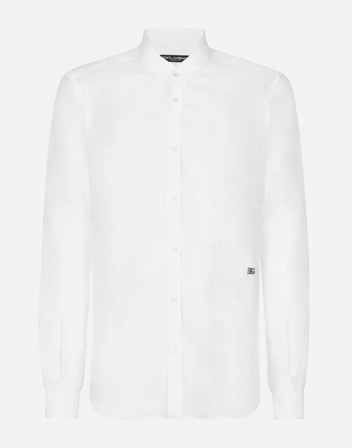 Dolce and Gabbana Shirts Men Linen Martinifit Shirt With DG Hardware White