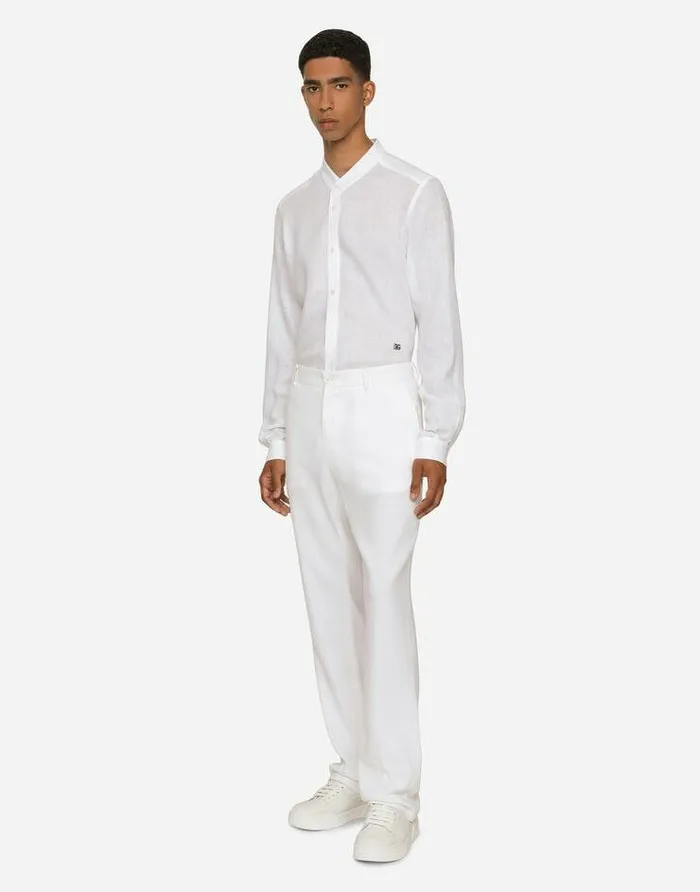 Dolce and Gabbana Shirts Men Linen Martinifit Shirt With DG Hardware White Dolce and Gabbana Shirts Men Linen Martinifit Shirt With DG Hardware White