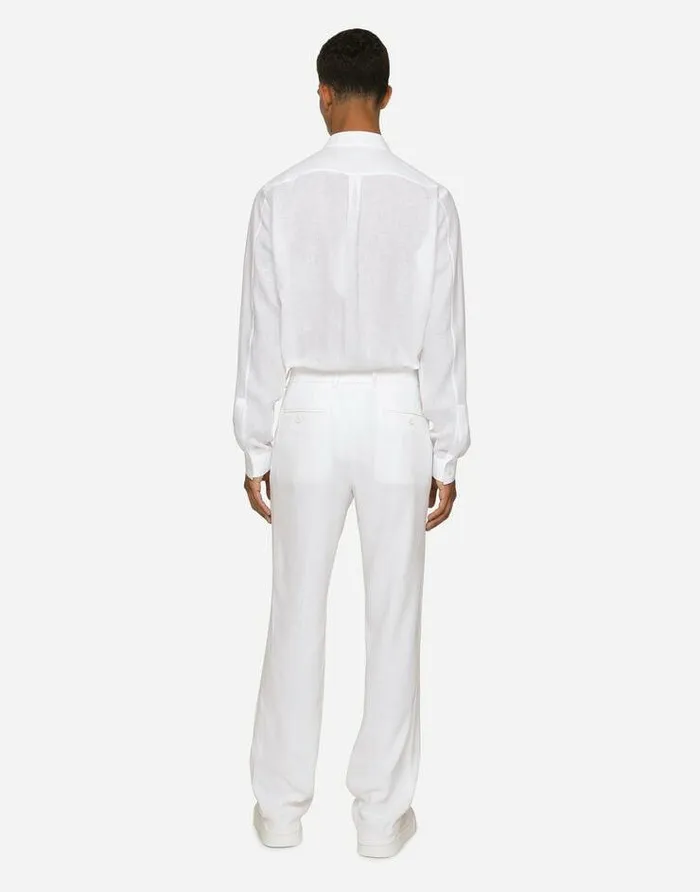 Dolce and Gabbana Shirts Men Linen Martinifit Shirt With DG Hardware White Dolce and Gabbana Shirts Men Linen Martinifit Shirt With DG Hardware White