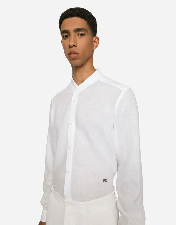 Dolce and Gabbana Shirts Men Linen Martinifit Shirt With DG Hardware White Dolce and Gabbana Shirts Men Linen Martinifit Shirt With DG Hardware White