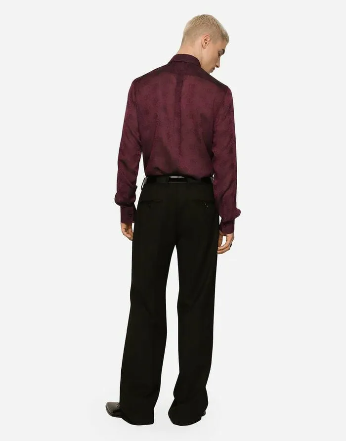 Dolce and Gabbana Shirts Men Silk Jacquard Martinifit Shirt With DG Logo And Ocelot Purple Dolce and Gabbana Shirts Men Silk Jacquard Martinifit Shirt With DG Logo And Ocelot Purple