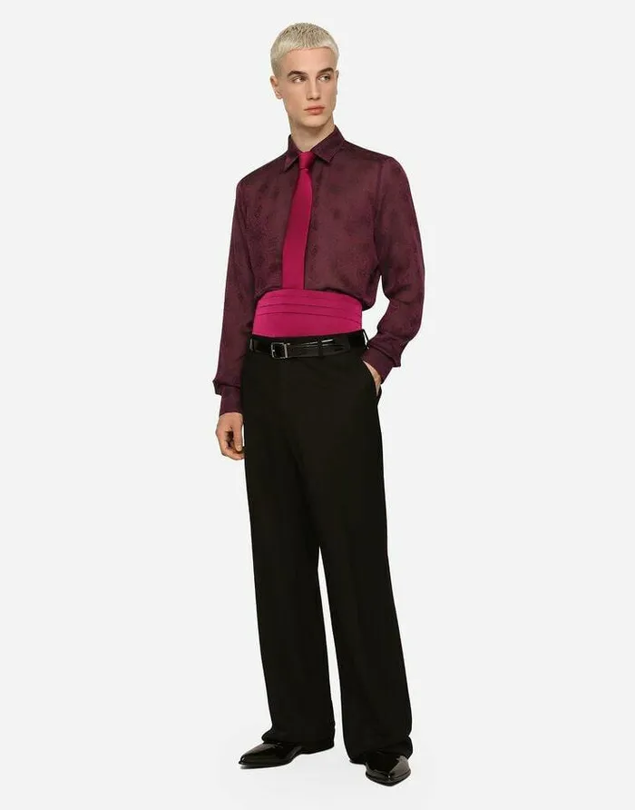 Dolce and Gabbana Shirts Men Silk Jacquard Martinifit Shirt With DG Logo And Ocelot Purple Dolce and Gabbana Shirts Men Silk Jacquard Martinifit Shirt With DG Logo And Ocelot Purple