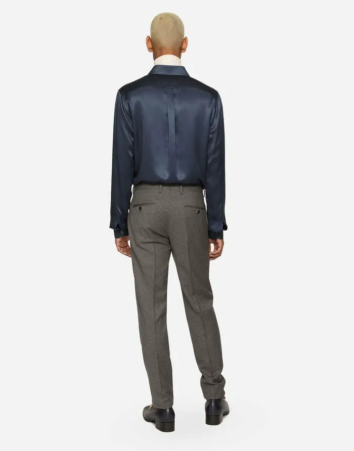 Dolce and Gabbana Shirts Men Silk Satin Goldfit Shirt Blue Dolce and Gabbana Shirts Men Silk Satin Goldfit Shirt Blue