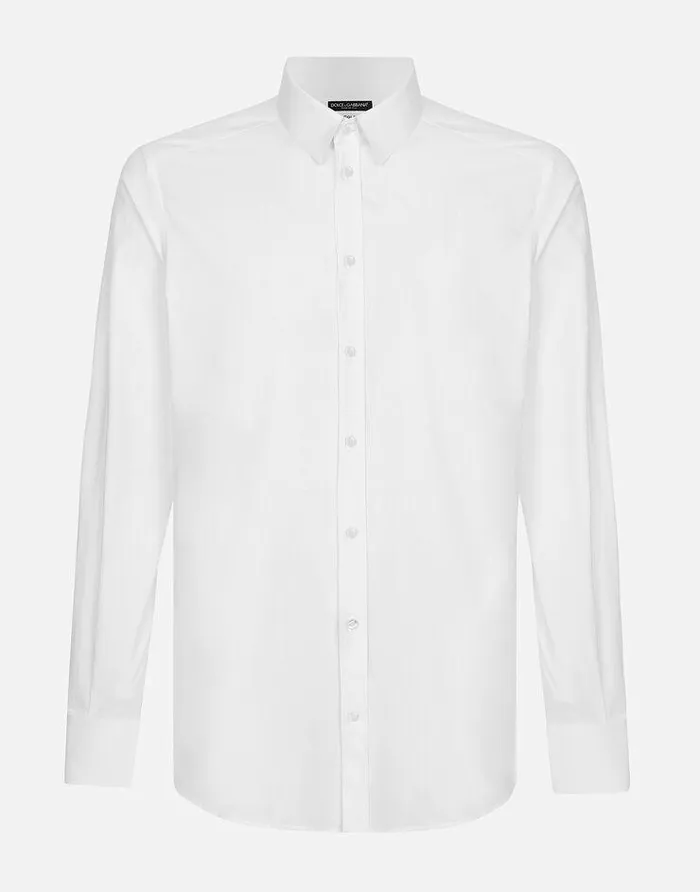 Dolce and Gabbana Shirts Men Stretch Poplin Goldfit Shirt White
