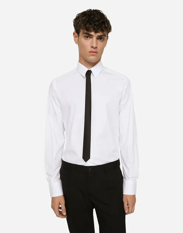 Dolce and Gabbana Shirts Men Stretch Poplin Goldfit Shirt White Dolce and Gabbana Shirts Men Stretch Poplin Goldfit Shirt White