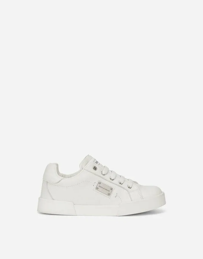 Dolce and Gabbana Shoes 2438 Children Calfskin Portofino Light Sneakers White