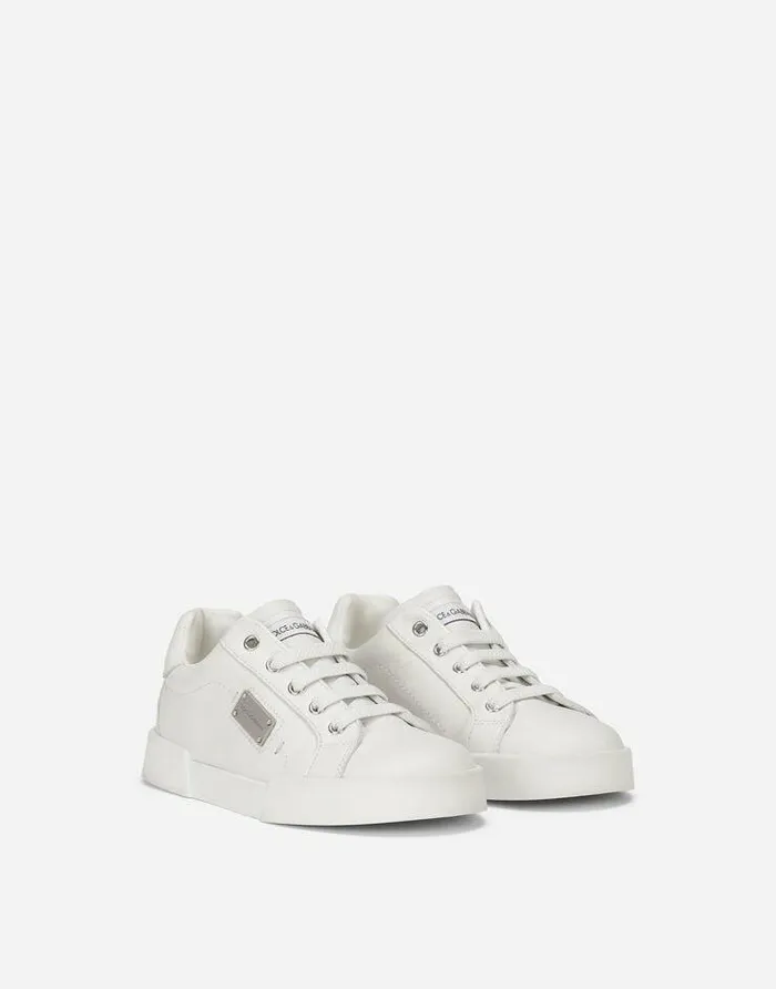 Dolce and Gabbana Shoes 2438 Children Calfskin Portofino Light Sneakers White