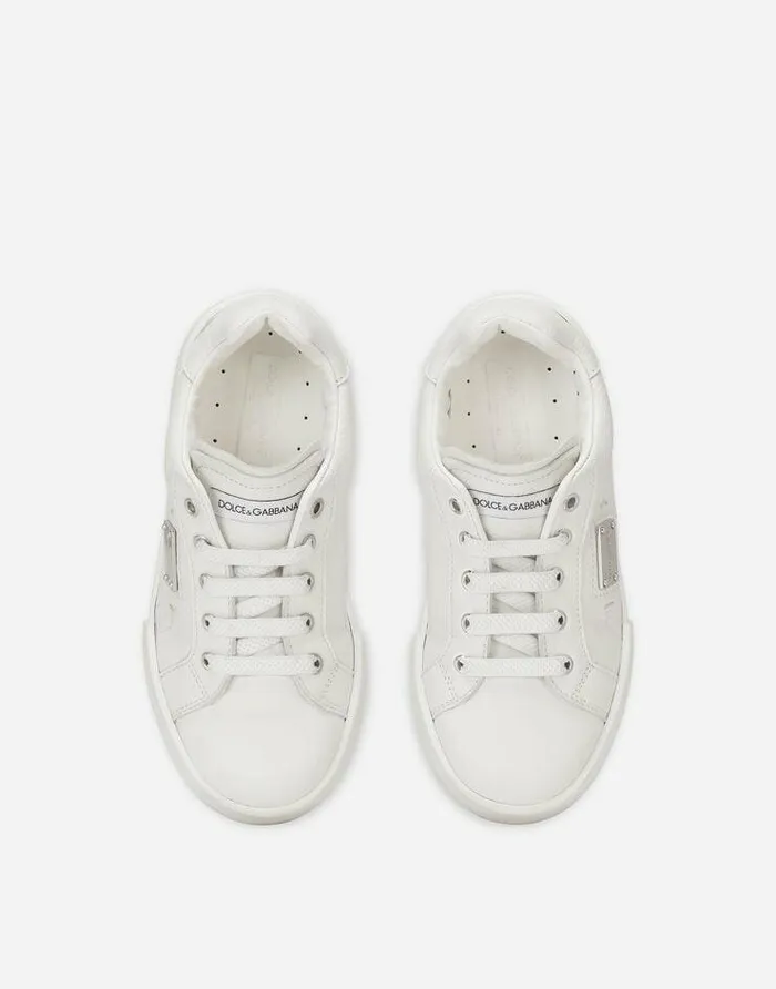 Dolce and Gabbana Shoes 2438 Children Calfskin Portofino Light Sneakers White