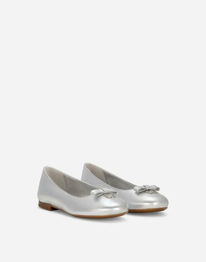 Dolce and Gabbana Shoes 2438 Children Foiled Nappa Leather Ballet Flats Silver Dolce and Gabbana Shoes 2438 Children Foiled Nappa Leather Ballet Flats Silver