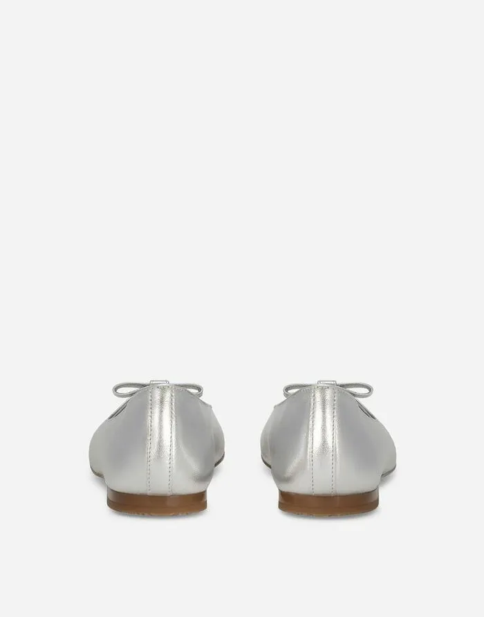 Dolce and Gabbana Shoes 2438 Children Foiled Nappa Leather Ballet Flats Silver Dolce and Gabbana Shoes 2438 Children Foiled Nappa Leather Ballet Flats Silver