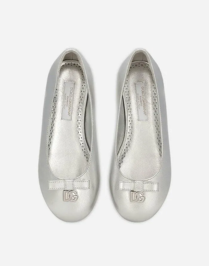 Dolce and Gabbana Shoes 2438 Children Foiled Nappa Leather Ballet Flats Silver Dolce and Gabbana Shoes 2438 Children Foiled Nappa Leather Ballet Flats Silver