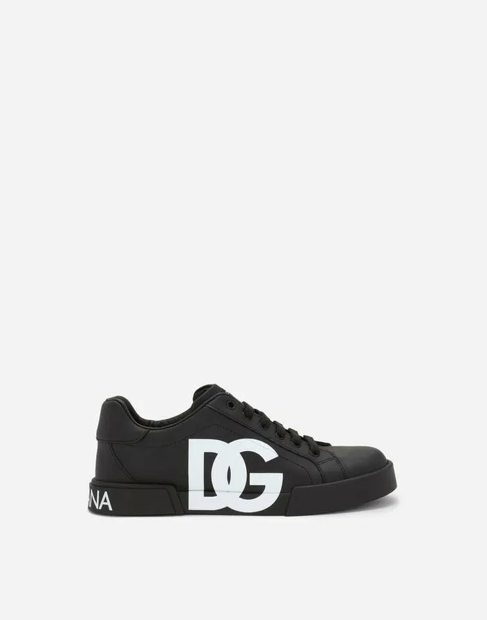 Dolce and Gabbana Shoes 2438 Children Portofino Light Sneakers With DG Logo Black