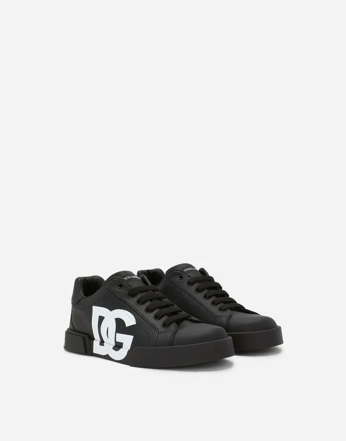 Dolce and Gabbana Shoes 2438 Children Portofino Light Sneakers With DG Logo Black