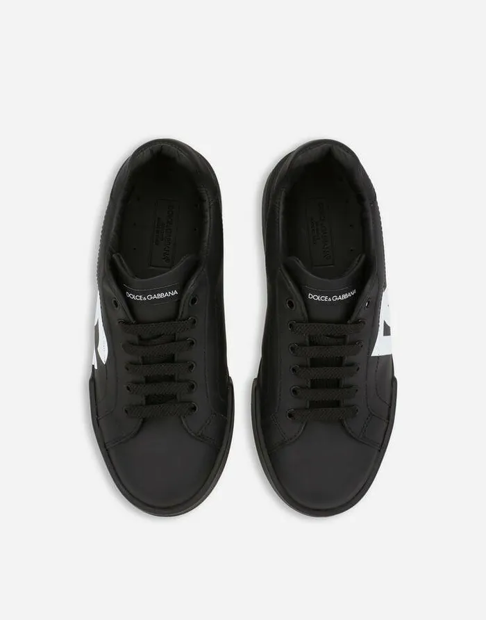 Dolce and Gabbana Shoes 2438 Children Portofino Light Sneakers With DG Logo Black