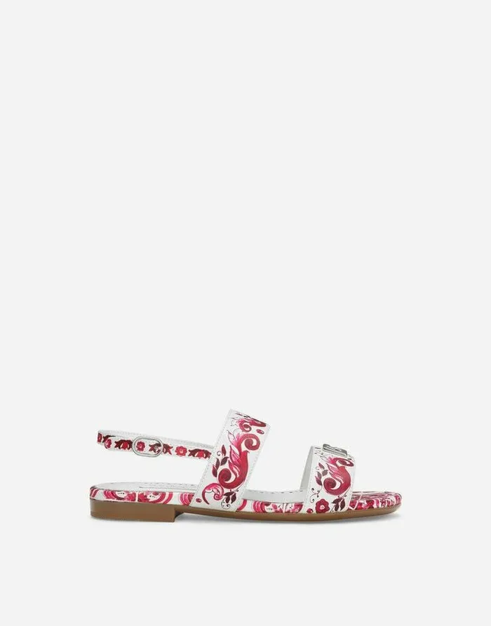 Dolce and Gabbana Shoes 2438 Children Printed Calfskin Sandals Multicolor
