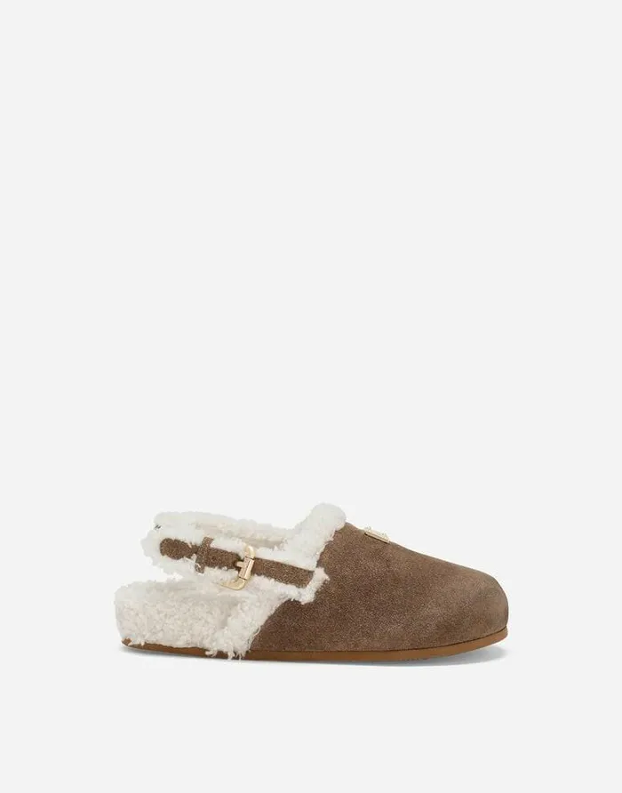 Dolce and Gabbana Shoes 2438 Children Suede Mules With Logo Tag Multicolor