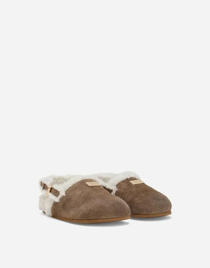 Dolce and Gabbana Shoes 2438 Children Suede Mules With Logo Tag Multicolor Dolce and Gabbana Shoes 2438 Children Suede Mules With Logo Tag Multicolor