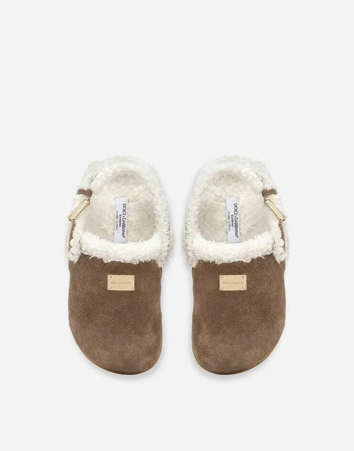 Dolce and Gabbana Shoes 2438 Children Suede Mules With Logo Tag Multicolor Dolce and Gabbana Shoes 2438 Children Suede Mules With Logo Tag Multicolor