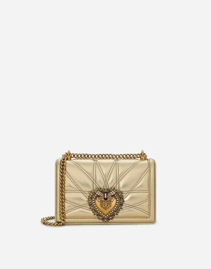 Dolce and Gabbana Shoulder And Crossbody Bags Women Medium Devotion Bag In Quilted Nappa Leather Gold Dolce and Gabbana Shoulder And Crossbody Bags Women Medium Devotion Bag In Quilted Nappa Leather Gold