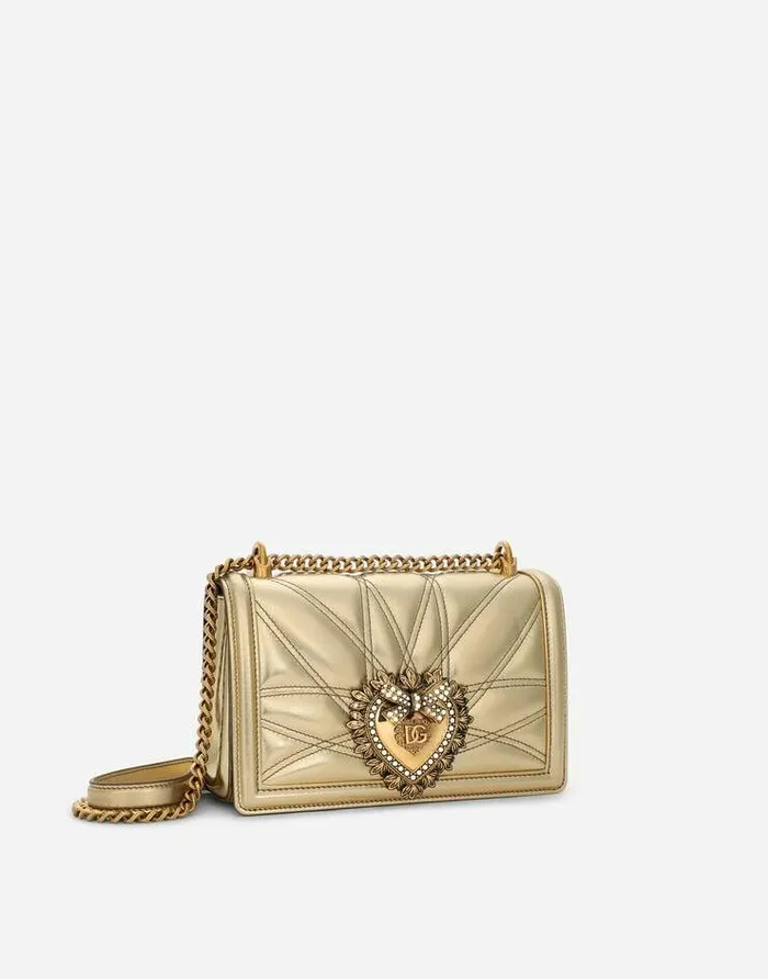 Dolce and Gabbana Shoulder And Crossbody Bags Women Medium Devotion Bag In Quilted Nappa Leather Gold