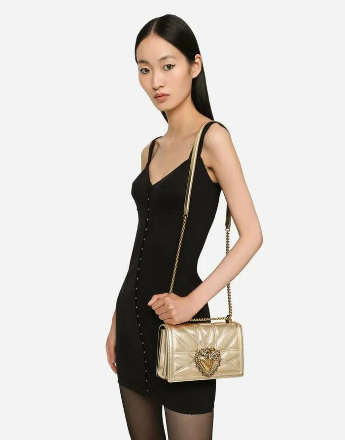 Dolce and Gabbana Shoulder And Crossbody Bags Women Medium Devotion Bag In Quilted Nappa Leather Gold