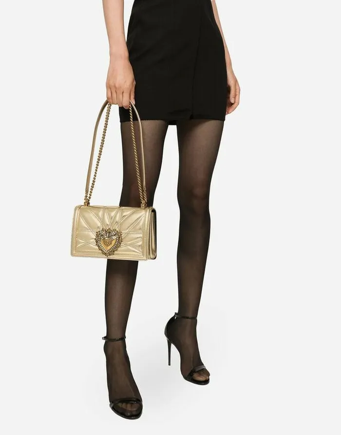 Dolce and Gabbana Shoulder And Crossbody Bags Women Medium Devotion Bag In Quilted Nappa Leather Gold