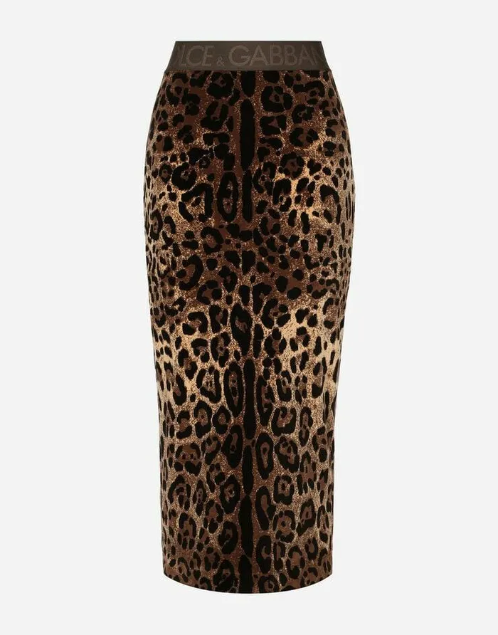 Dolce and Gabbana Skirts Women Chenille Calflength Skirt With Jacquard Leopard Design Multicolor Dolce and Gabbana Skirts Women Chenille Calflength Skirt With Jacquard Leopard Design Multicolor