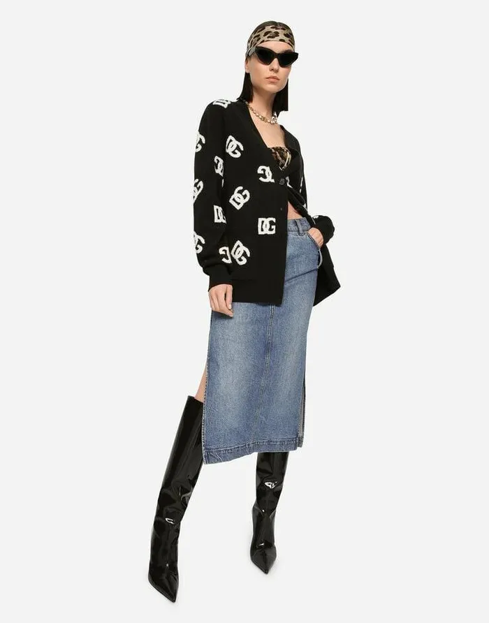 Dolce and Gabbana Skirts Women Denim Calflength Skirt With Logo Tag Multicolor Dolce and Gabbana Skirts Women Denim Calflength Skirt With Logo Tag Multicolor