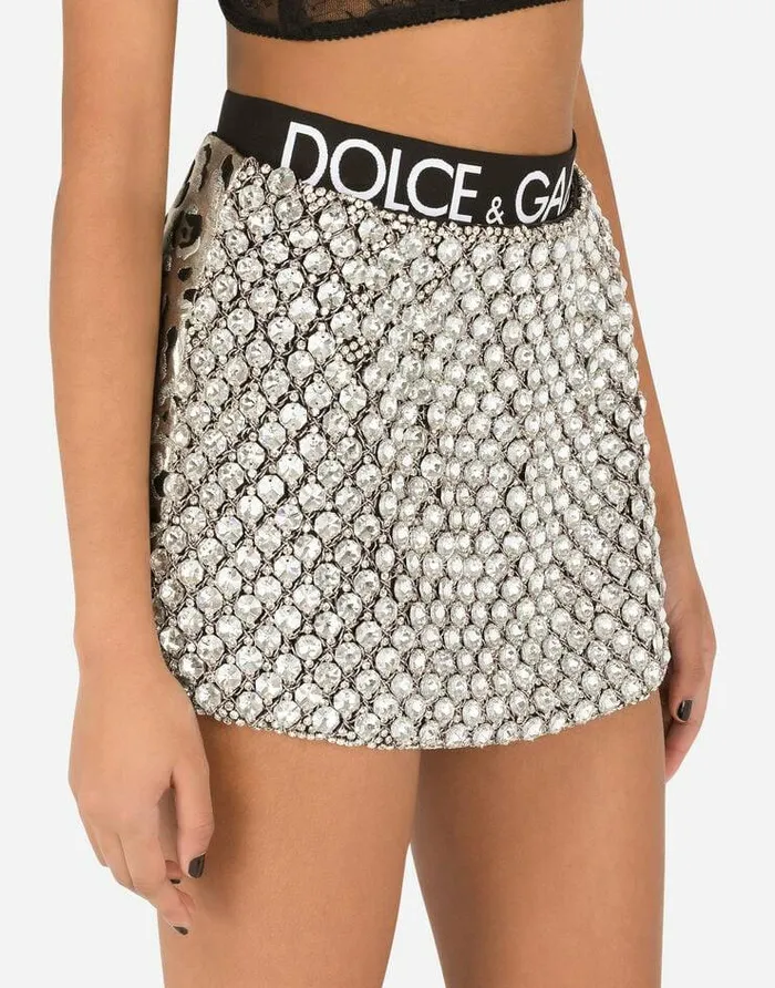 Dolce and Gabbana Skirts Women Jacquard Miniskirt With Crystal Embellishment Multicolor Dolce and Gabbana Skirts Women Jacquard Miniskirt With Crystal Embellishment Multicolor