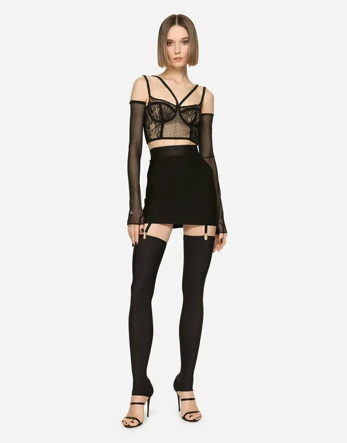 Dolce and Gabbana Skirts Women Jersey Miniskirt With Branded Elastic Black Dolce and Gabbana Skirts Women Jersey Miniskirt With Branded Elastic Black