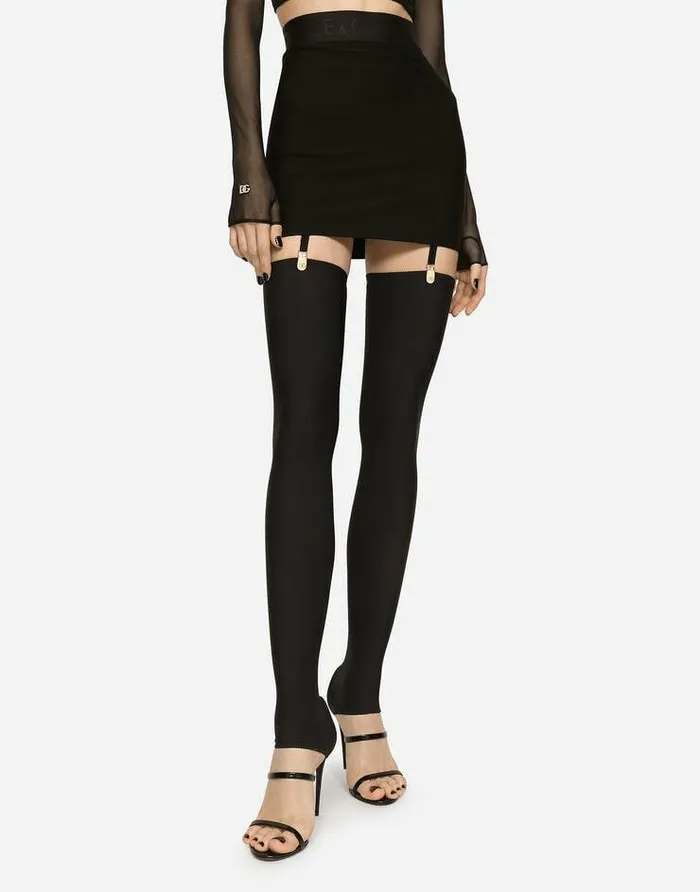 Dolce and Gabbana Skirts Women Jersey Miniskirt With Branded Elastic Black Dolce and Gabbana Skirts Women Jersey Miniskirt With Branded Elastic Black