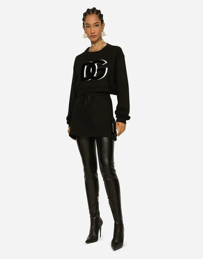 Dolce and Gabbana Skirts Women Jersey Miniskirt With Logo Patch Black Dolce and Gabbana Skirts Women Jersey Miniskirt With Logo Patch Black