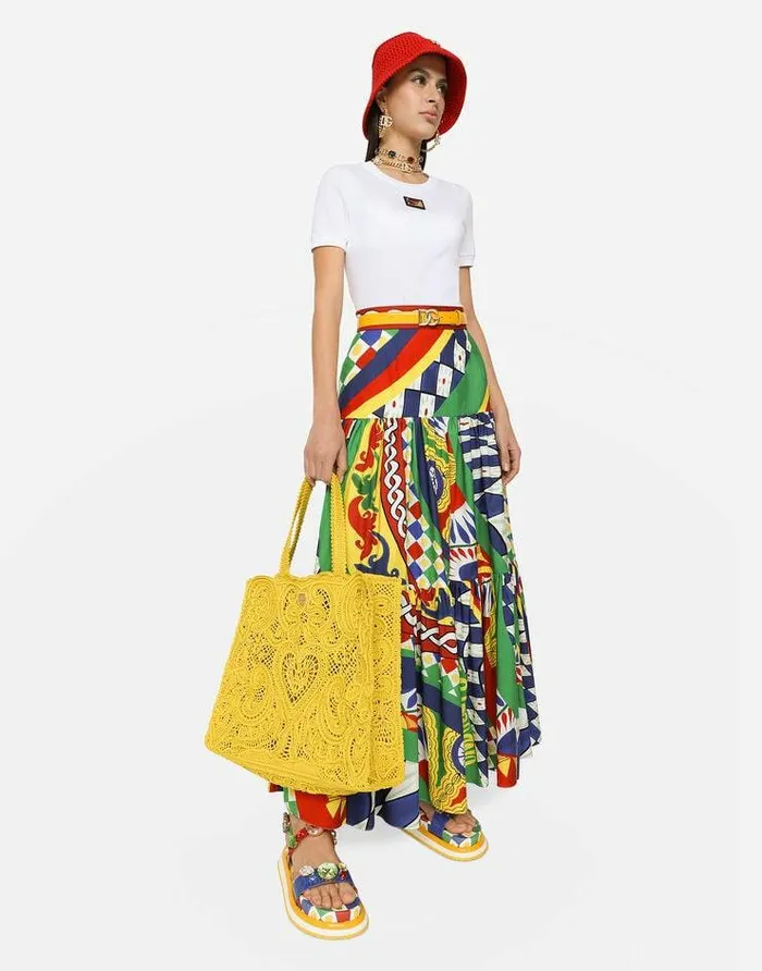 Dolce and Gabbana Skirts Women Long Carrettoprint Poplin Skirt With Ruffles Multicolor Dolce and Gabbana Skirts Women Long Carrettoprint Poplin Skirt With Ruffles Multicolor