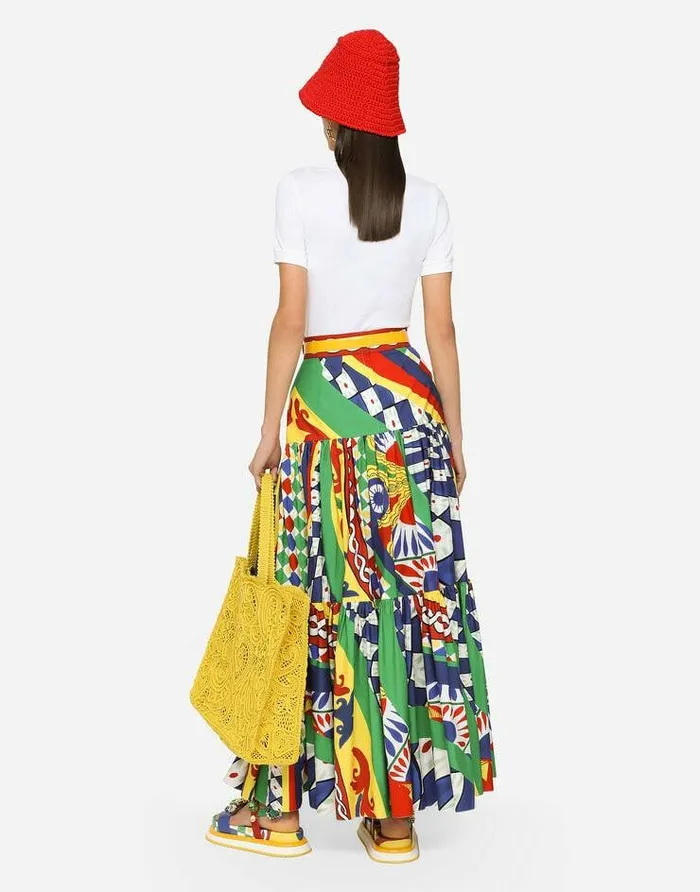 Dolce and Gabbana Skirts Women Long Carrettoprint Poplin Skirt With Ruffles Multicolor Dolce and Gabbana Skirts Women Long Carrettoprint Poplin Skirt With Ruffles Multicolor