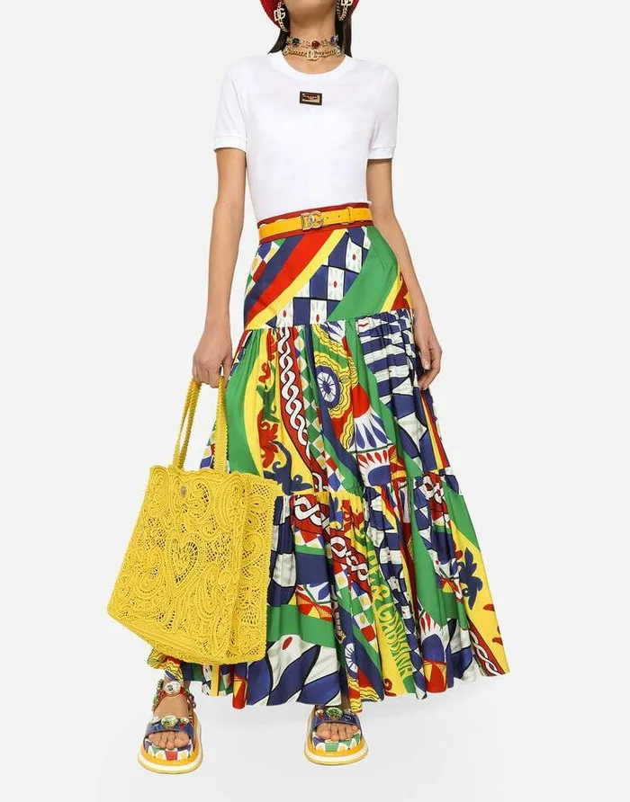 Dolce and Gabbana Skirts Women Long Carrettoprint Poplin Skirt With Ruffles Multicolor Dolce and Gabbana Skirts Women Long Carrettoprint Poplin Skirt With Ruffles Multicolor