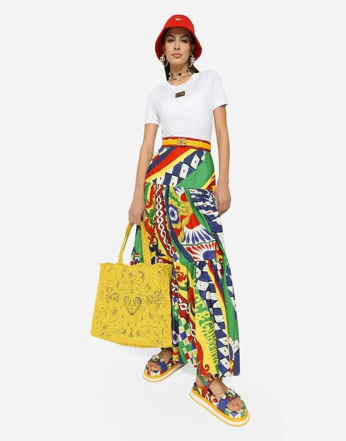 Dolce and Gabbana Skirts Women Long Carrettoprint Poplin Skirt With Ruffles Multicolor Dolce and Gabbana Skirts Women Long Carrettoprint Poplin Skirt With Ruffles Multicolor