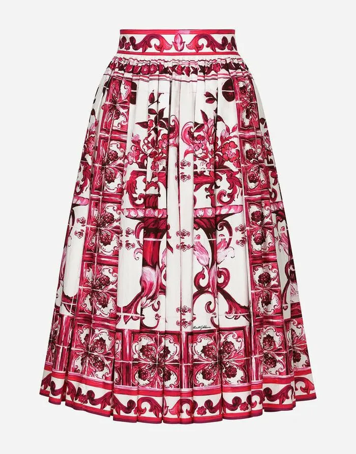 Dolce and Gabbana Skirts Women Poplin Midi Skirt With Majolica Print Multicolor Dolce and Gabbana Skirts Women Poplin Midi Skirt With Majolica Print Multicolor