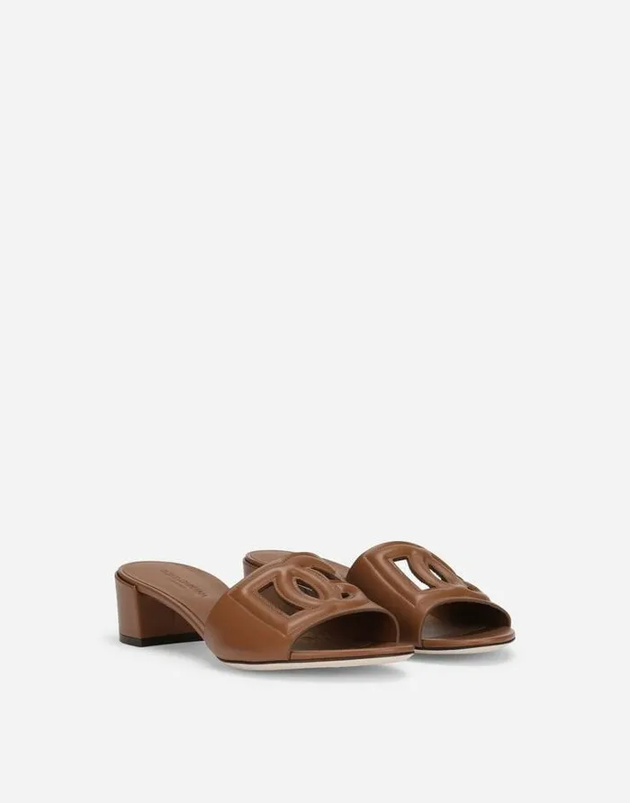 Dolce and Gabbana Slides And Mules Women Calfskin Sliders With DG Logo Brown Dolce and Gabbana Slides And Mules Women Calfskin Sliders With DG Logo Brown