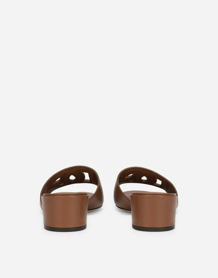 Dolce and Gabbana Slides And Mules Women Calfskin Sliders With DG Logo Brown Dolce and Gabbana Slides And Mules Women Calfskin Sliders With DG Logo Brown