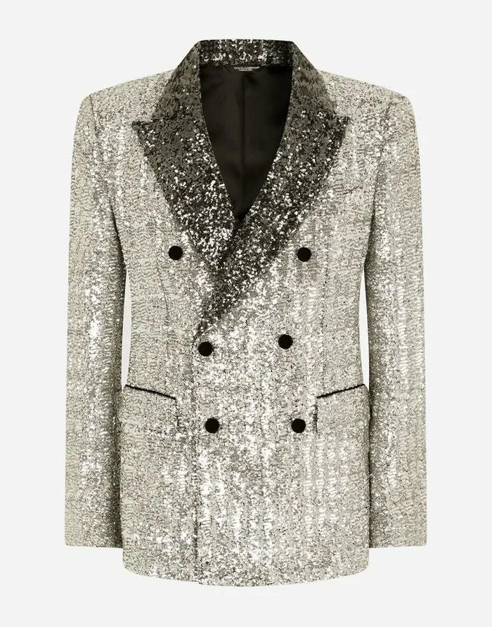 Dolce and Gabbana Suits And Blazers Men Doublebreasted Sequined Siciliafit Jacket Silver Dolce and Gabbana Suits And Blazers Men Doublebreasted Sequined Siciliafit Jacket Silver