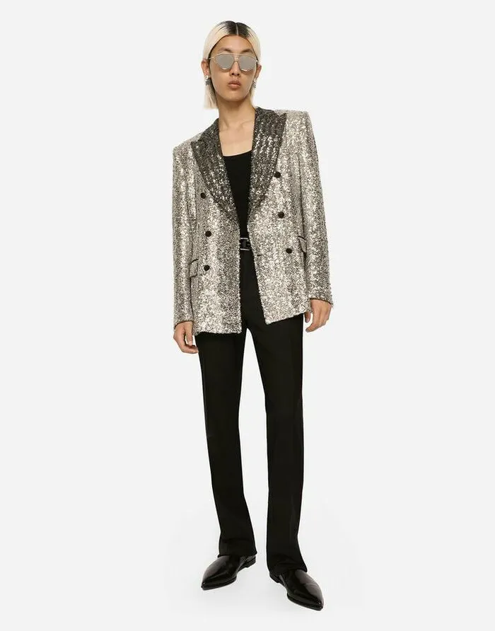 Dolce and Gabbana Suits And Blazers Men Doublebreasted Sequined Siciliafit Jacket Silver Dolce and Gabbana Suits And Blazers Men Doublebreasted Sequined Siciliafit Jacket Silver