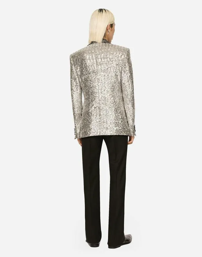 Dolce and Gabbana Suits And Blazers Men Doublebreasted Sequined Siciliafit Jacket Silver Dolce and Gabbana Suits And Blazers Men Doublebreasted Sequined Siciliafit Jacket Silver