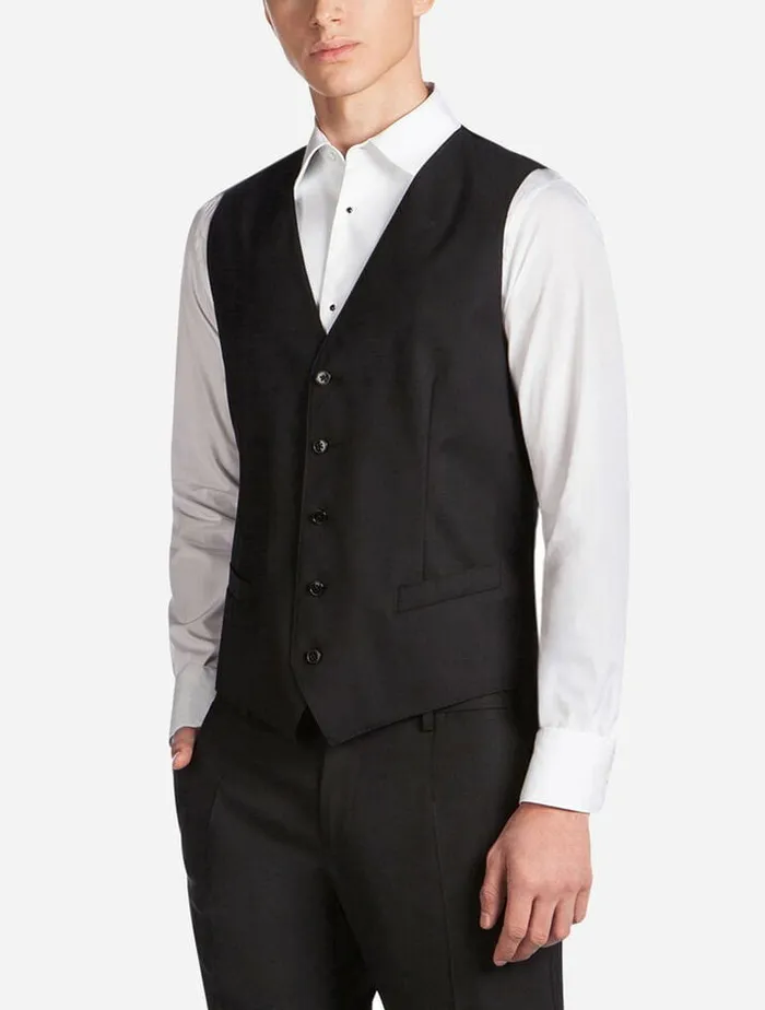 Dolce and Gabbana Suits And Blazers Men Five Button Vest In Wool Black Dolce and Gabbana Suits And Blazers Men Five Button Vest In Wool Black