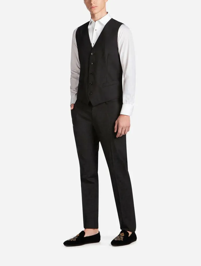 Dolce and Gabbana Suits And Blazers Men Five Button Vest In Wool Black Dolce and Gabbana Suits And Blazers Men Five Button Vest In Wool Black