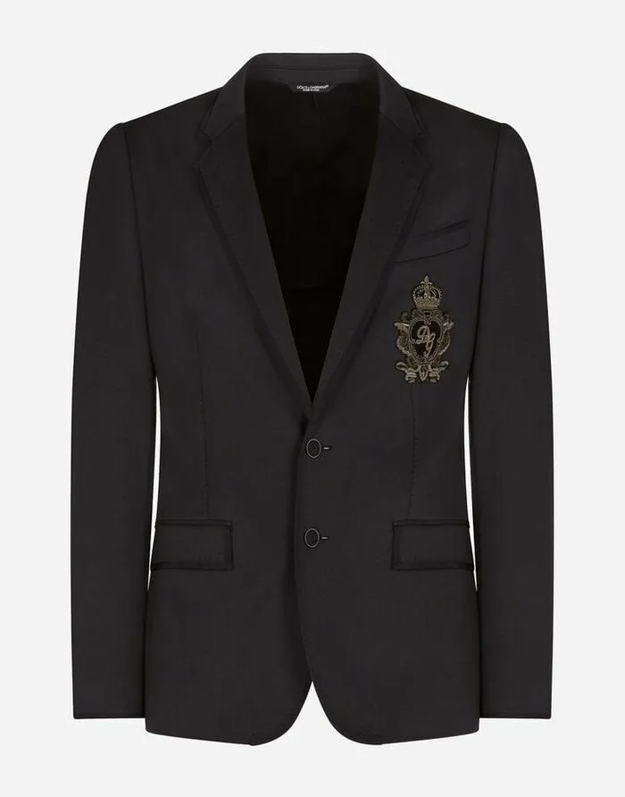 Dolce and Gabbana Suits And Blazers Men Jersey Jacket With Patch Blue